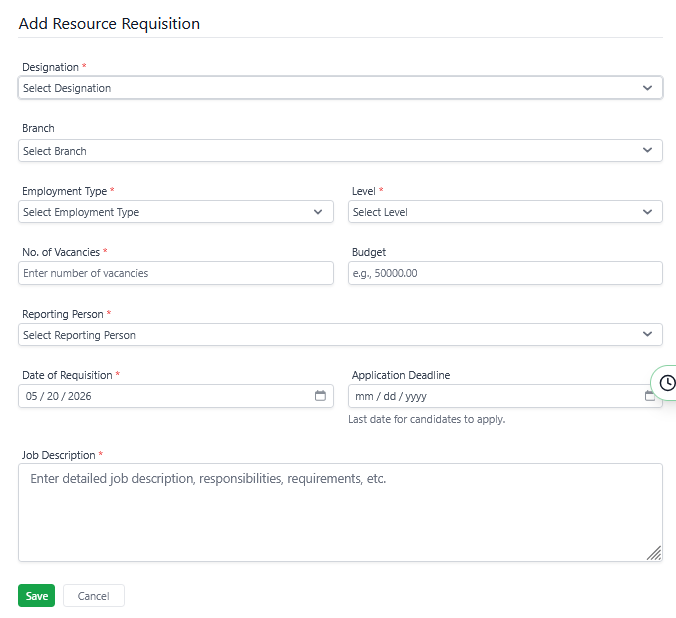 Resource requisition form