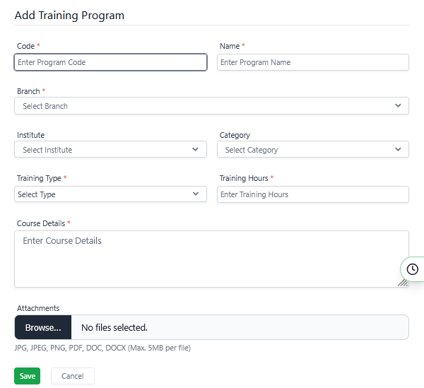 Training program form
